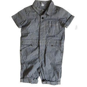 EUC Gap Denim Striped Button Down Shortall with Breast Pocket and Rolled Sleeves